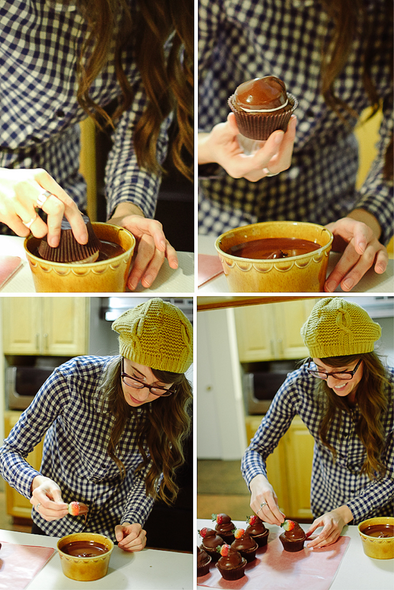 dipping frosting into chocolate