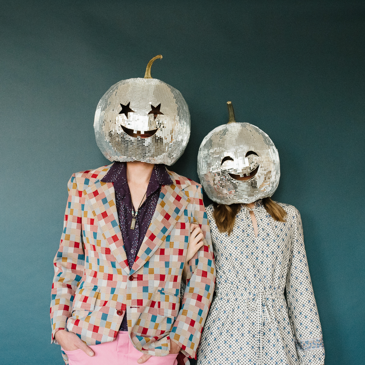 2 diy disco pumpkin heads